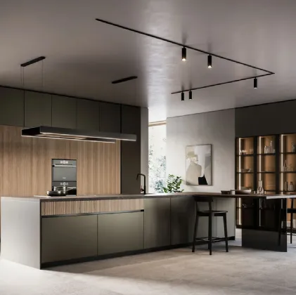 Cucina Moderna Asia con isola e penisola in laccato opaco e legno di Arredo3