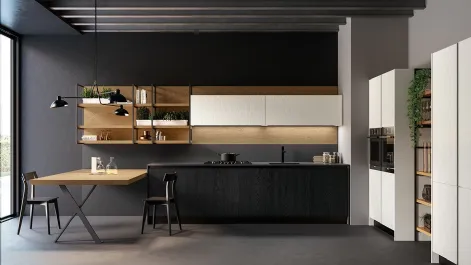 Cucina Moderna lineare Asia in laccato poro aperto Bianco e Nero opaco con top HPL Fenix Nero di Arredo3