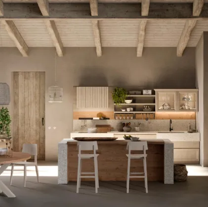 Cucina Moderna con isola in legno e Gres Porcellanato Atelier Cottage di Callesella