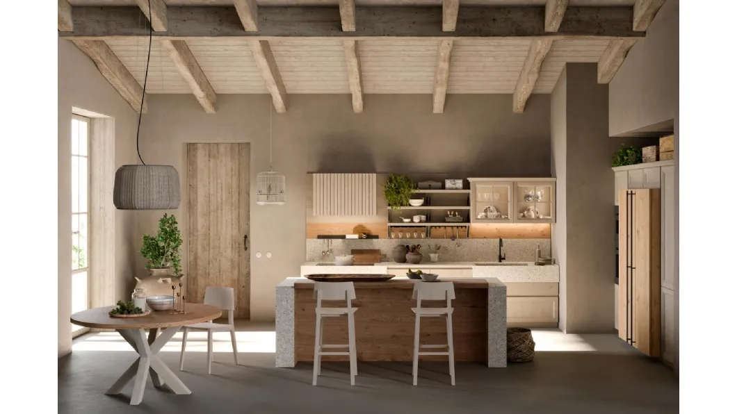 Cucina Moderna con isola in legno e Gres Porcellanato Atelier Cottage di Callesella