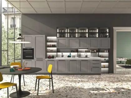 Cucina Moderna lineare in legno laccato platino e top in HPL Cloe 02 di Ar-Tre