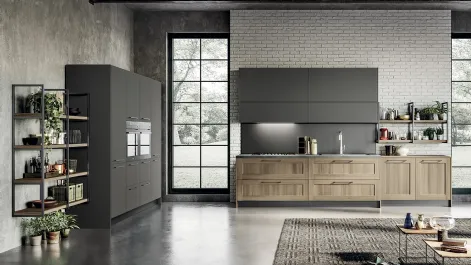 Cucina Moderna lineare in laminato effetto legno e laccato opaco grigio Cloe di Arredo3