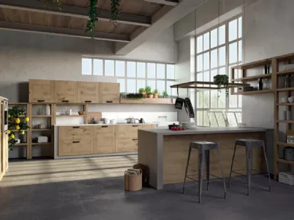 Cucina Moderna lineare Convivium 01 in legno di rovere di Fratelli Mirandola