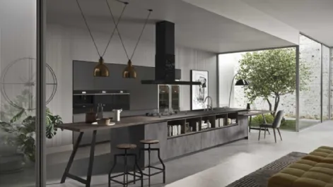 Cucina Moderna lineare in finitura pietra antracite e noce ardesia Fly Evo 06 di Ar-Tre