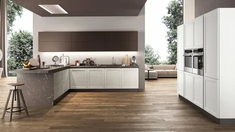 Cucina angolare Moderna Frame con basi in Frassino e top in laminato effetto Marmo di Arredo3