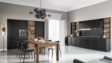 Cucina Moderna lineare in laccato poro aperto Nero e finitura Noce America Frida Modern di Arredo3