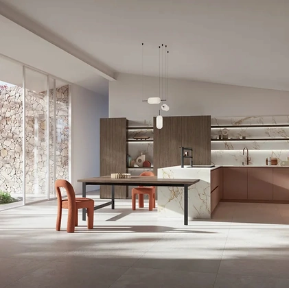 Cucina Moderna con penisola I Naturali 03 in laccato e legno di Ar-Tre