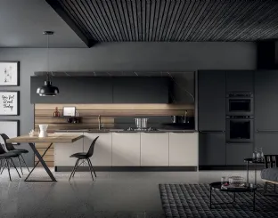 Cucina Moderna Kalì in laccato Fango e Nero opaco e laminato Noce America di Arredo3