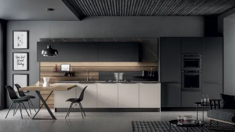 Cucina Moderna Kalì in laccato Fango e Nero opaco e laminato Noce America di Arredo3