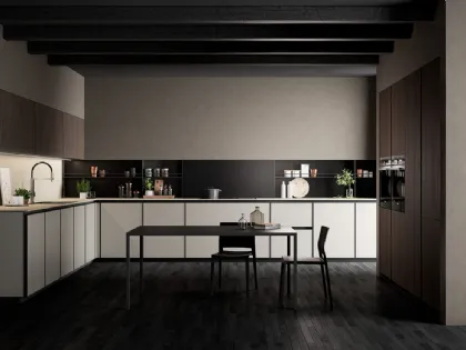 Cucina Moderna angolare Kronos in vetro Nebbia opaco di Arredo3