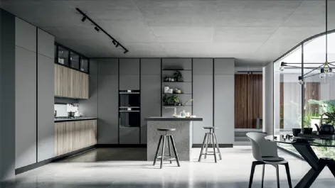 Cucina Moderna Round con Isola in laminato Rovere grano e Pet Selenio Matt di Arredo3