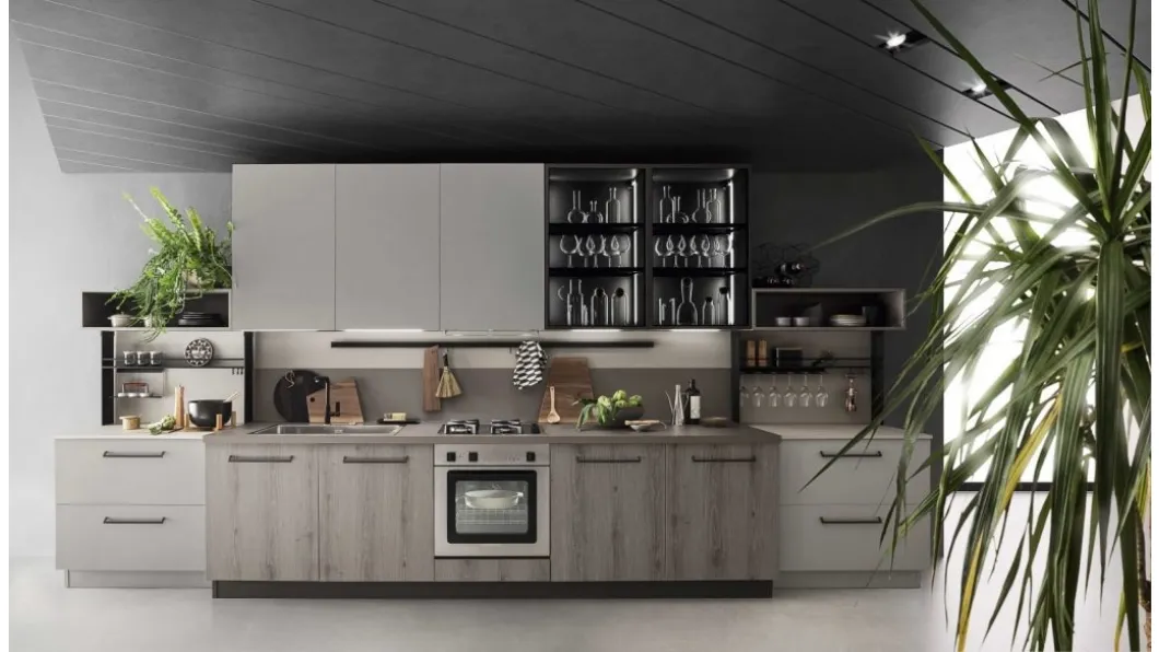 Cucina Moderna lineare in laccato e finitura quercia grigia Sky 10 di Ar-Tre