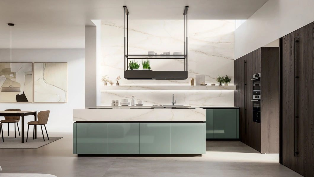 Cucina Moderna in laccato lucido e impiallacciato con isola Time di Arredo3