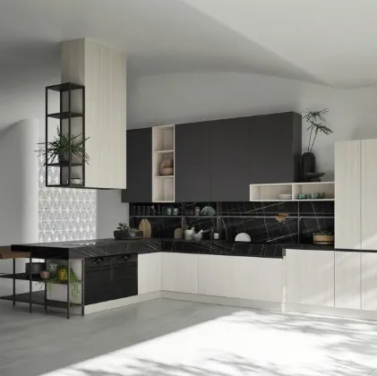 Cucina Moderna  angolare in finitura olmo talco e top in HPL Updesign 02 di Ar-Tre