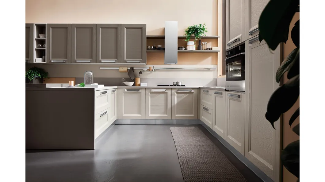 Cucina Moderna angolare in laccato opaco corda e fumo di Londra Vela Pavia di Ar-Tre
