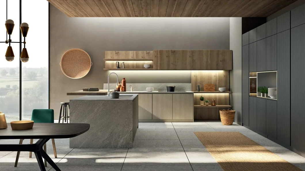 Cucina Moderna con isola Wave 01 in laccato e legno di Fratelli Mirandola