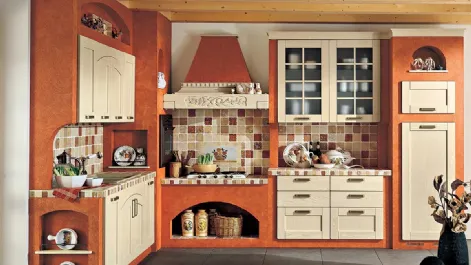 Cucina angolare in muratura con ante in legno laccato Signoressa Frassino ad angolo di Ar-Tre