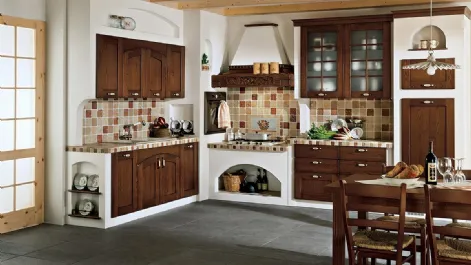 Cucina in muratura ad angolo con ante in legno Signoressa Noce 01 di Ar-Tre