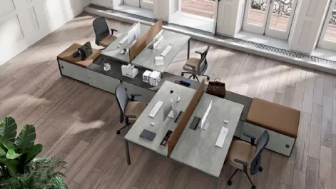 Scrivania Operativa Idea+ 01 in melaminico Cemento e base in metallo di Quadrifoglio