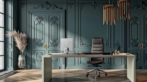 Scrivania Direzionale con piano in Olmo grigio e struttura in melaminico laccato opaco e10 di Quadrifoglio