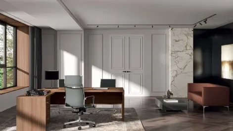 Scrivania Direzionale angolare T45 in melaminico Noce Canaletto di Quadrifoglio