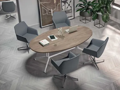 Scrivanie per sala riunioni Meeting Tables in melaminico Olmo con base in metallo Bianco Lucido di Quadrifoglio