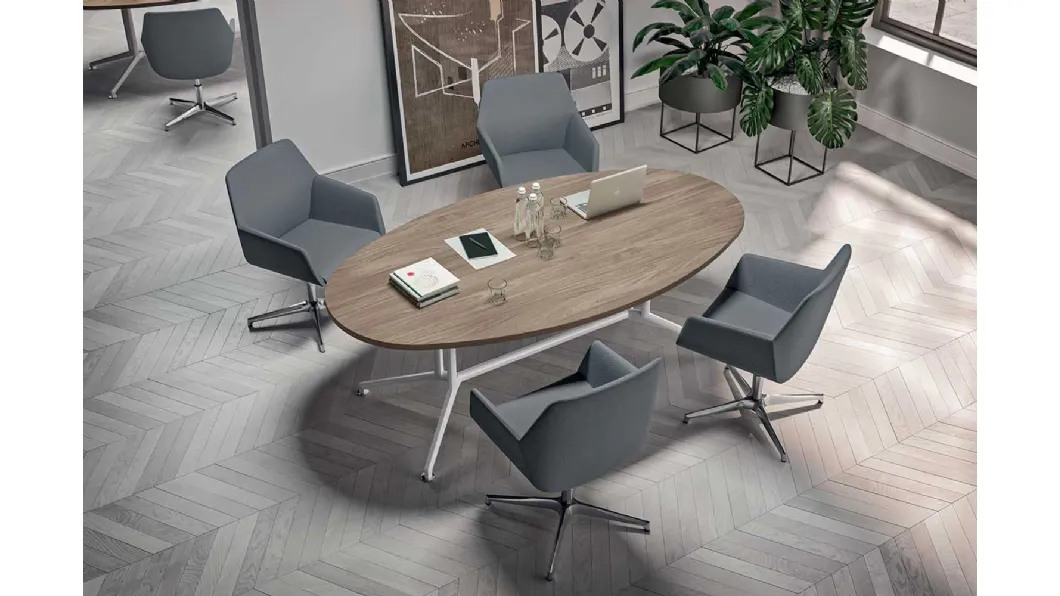 Scrivanie per sala riunioni Meeting Tables in melaminico Olmo con base in metallo Bianco Lucido di Quadrifoglio